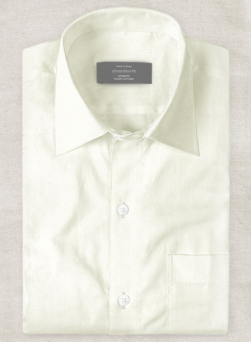 Ivory Herringbone Cotton Shirt
