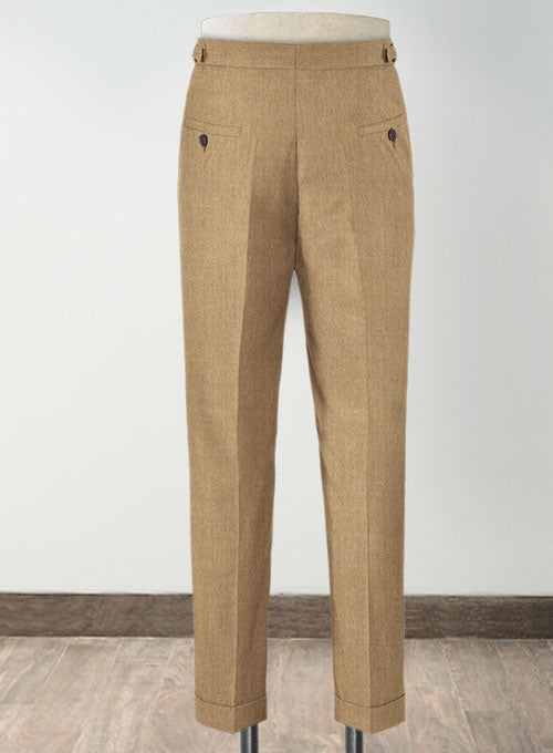 Khaki Highland Flannel Wool Trousers - StudioSuits