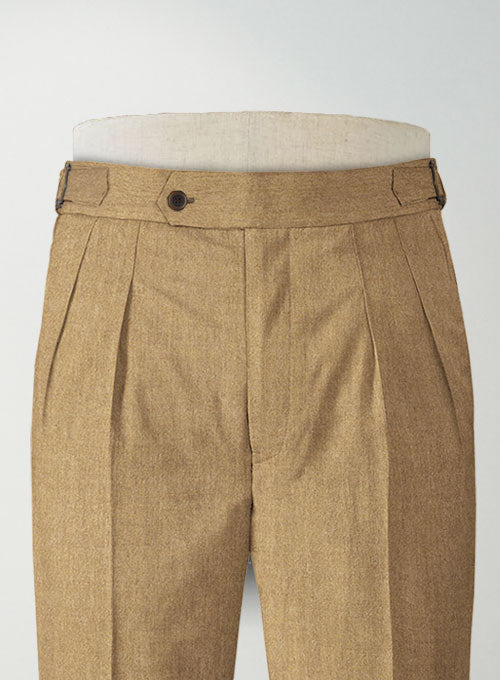 Khaki Highland Flannel Wool Trousers - StudioSuits