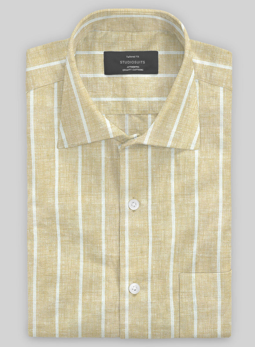 Khaki Stripe Linen Shirt - StudioSuits