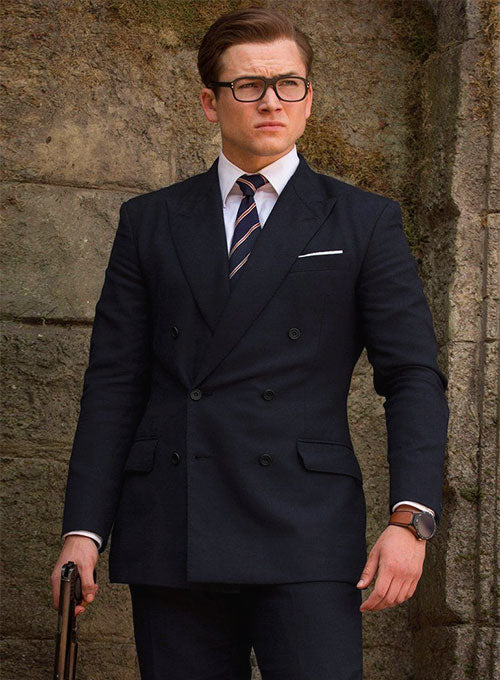 Kingsman Double Breasted Blue Wool Suit - StudioSuits