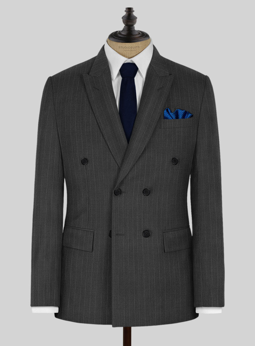 Kingsman Double Breasted Gray Stripe Wool Suit - StudioSuits