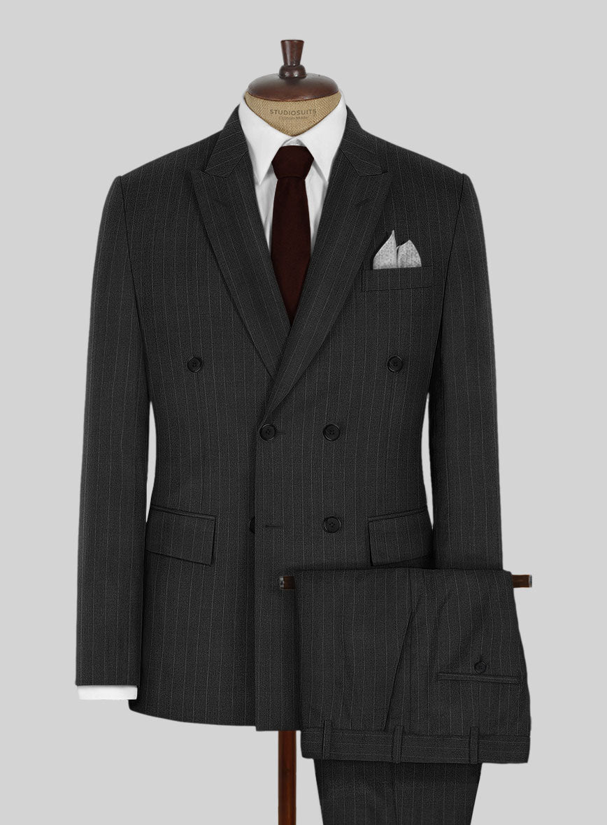 Kingsman Double Breasted Charcoal Stripe Suit - StudioSuits