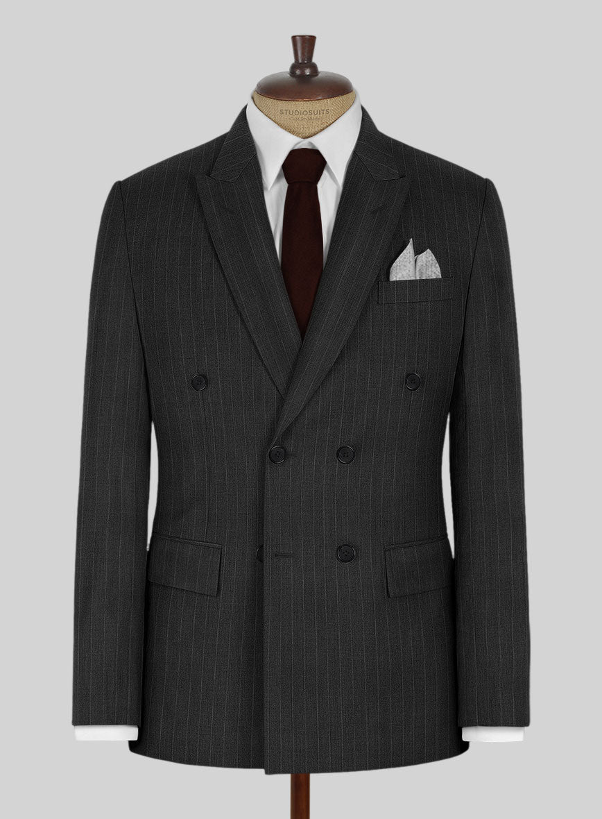 Kingsman Double Breasted Charcoal Stripe Suit - StudioSuits