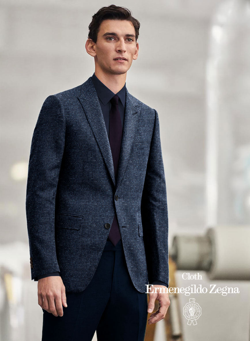 Lanificio Zegna Blue Basket Weave Jacket - StudioSuits