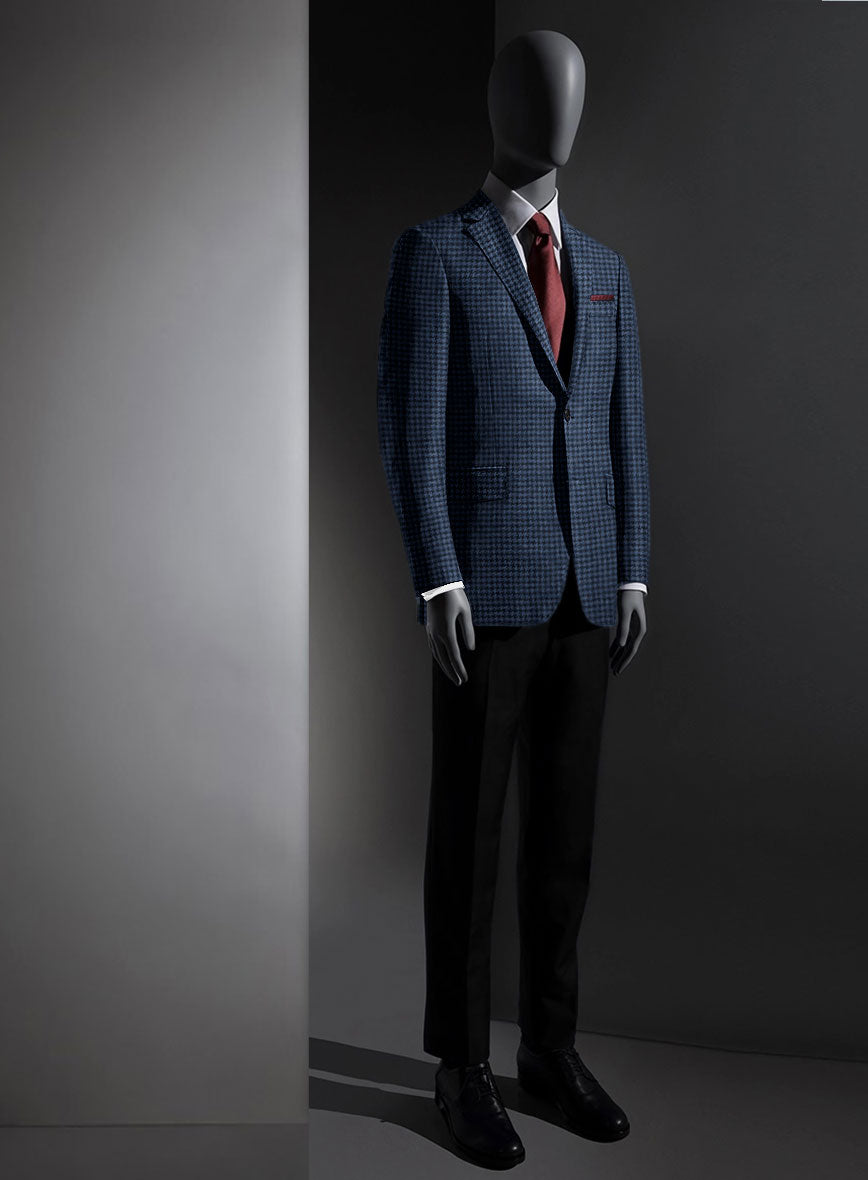 Lanificio Zegna Trofeo Blue Houndstooth Cashmere Jacket - StudioSuits