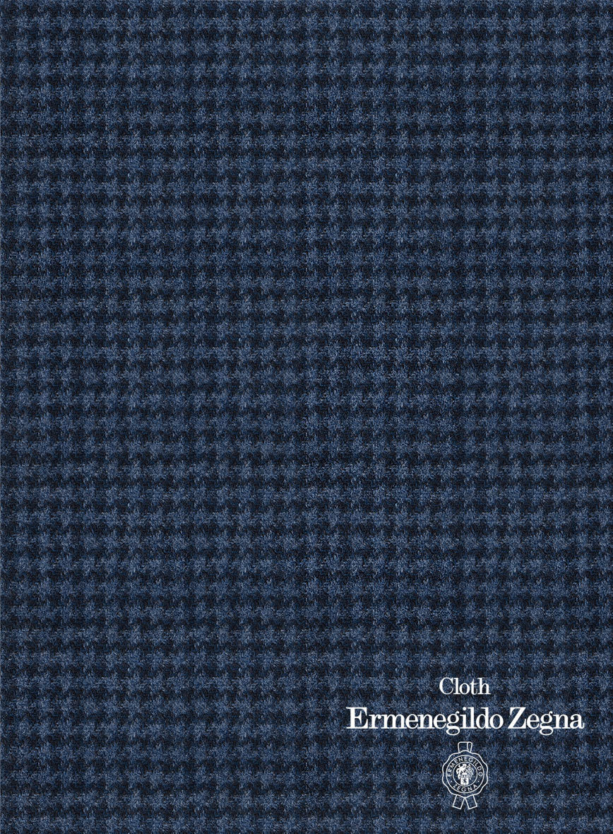 Lanificio Zegna Trofeo Blue Houndstooth Cashmere Jacket - StudioSuits