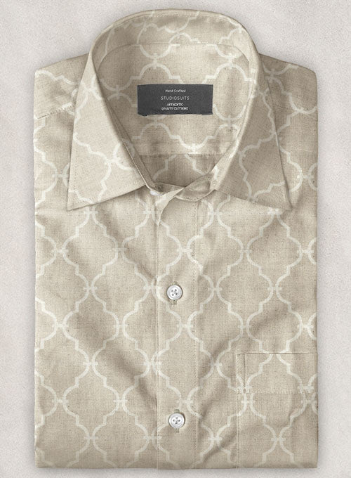 Lattice Beige Linen Shirt - StudioSuits