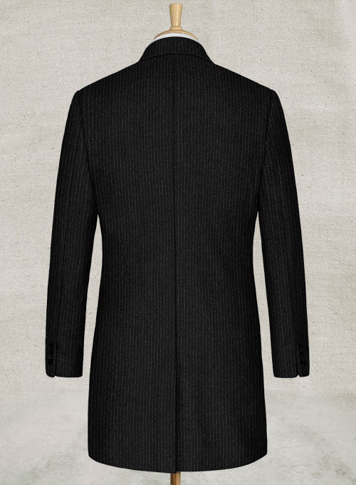 Light Weight Black Stripe Tweed Overcoat - StudioSuits