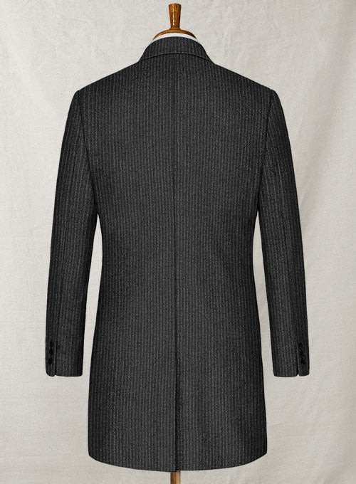 Light Weight Charcoal Stripe Tweed Overcoat - StudioSuits