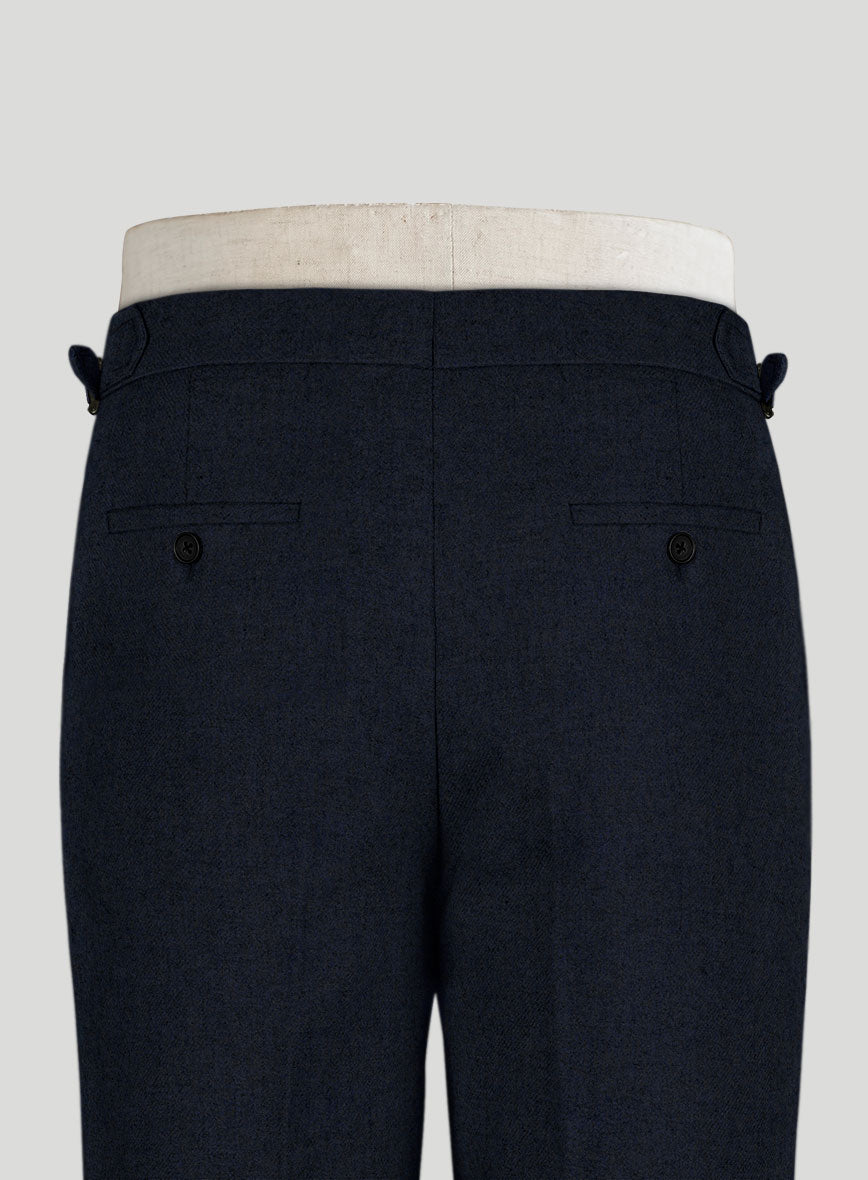 Light Weight Melange Dark Blue Highland Tweed Trousers - StudioSuits