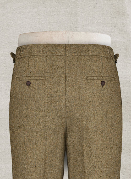 Light Weight Melange Brown Highland Tweed Trousers - StudioSuits