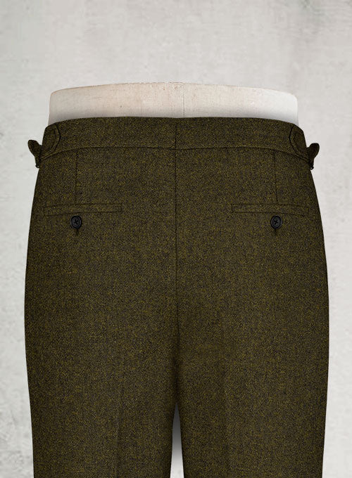 Light Weight Melange Green Highland Tweed Trousers - StudioSuits