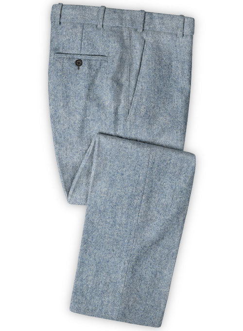 Light Blue Denim Tweed Pants - StudioSuits