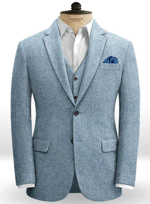 Light Blue Herringbone Tweed Jacket - StudioSuits