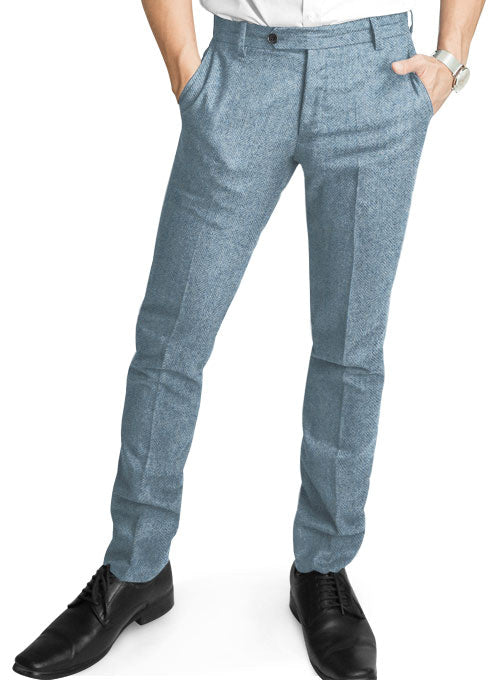 Light Blue Herringbone Tweed Pants - StudioSuits