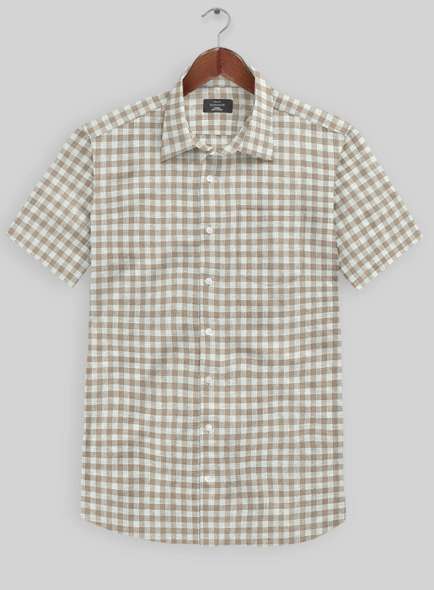 Light Brown Checks Linen Shirt - StudioSuits