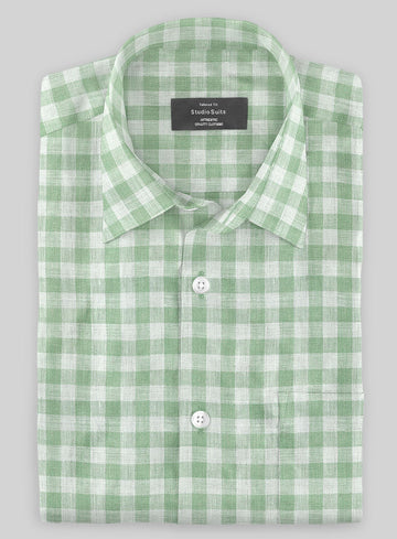 Light Green Checks Linen Shirt - StudioSuits
