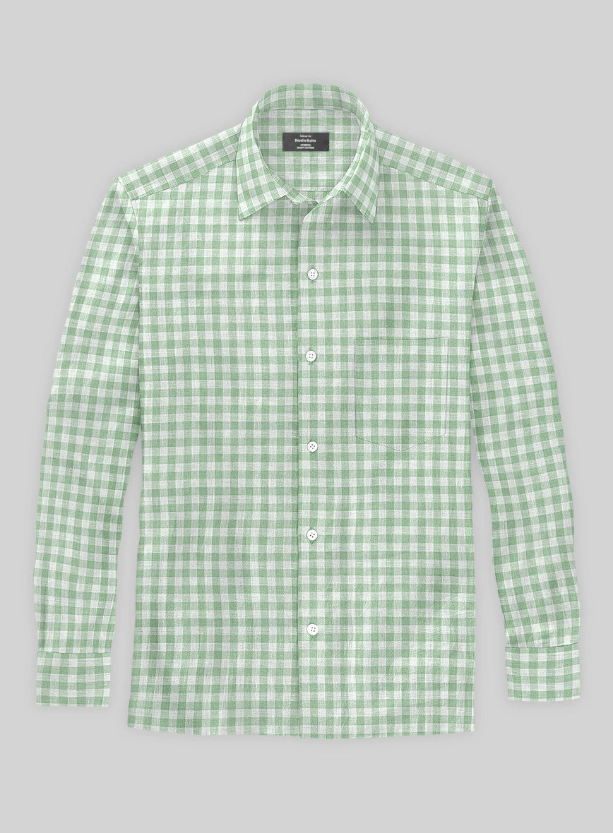 Light Green Checks Linen Shirt - StudioSuits