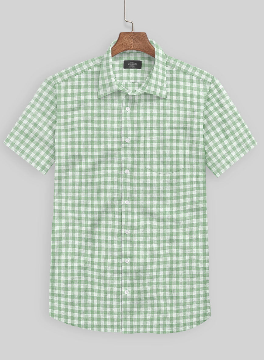 Light Green Checks Linen Shirt - StudioSuits