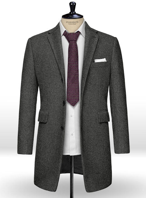 Light Weight Charcoal Tweed Overcoat - StudioSuits