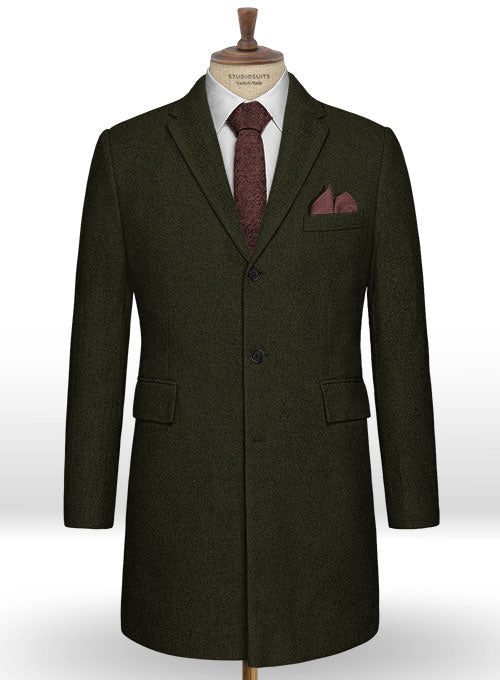 Light Weight Dark Green Tweed Overcoat - StudioSuits