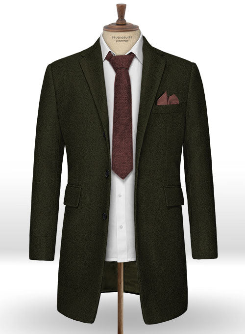 Light Weight Dark Green Tweed Overcoat - StudioSuits