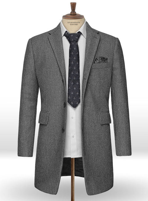 Light Weight Gray Stripe Tweed Overcoat - StudioSuits