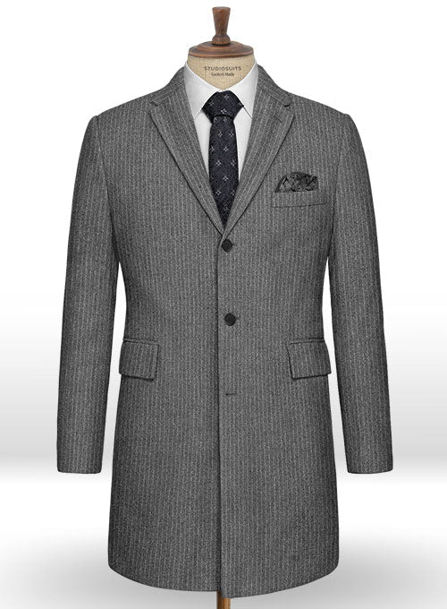 Light Weight Gray Stripe Tweed Overcoat - StudioSuits