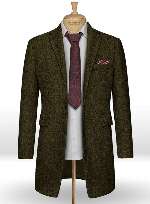 Light Weight Melange Green Tweed Overcoat - StudioSuits