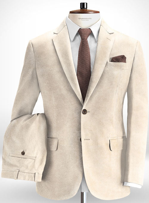 Light Beige Corduroy Suit- Ready Size - StudioSuits