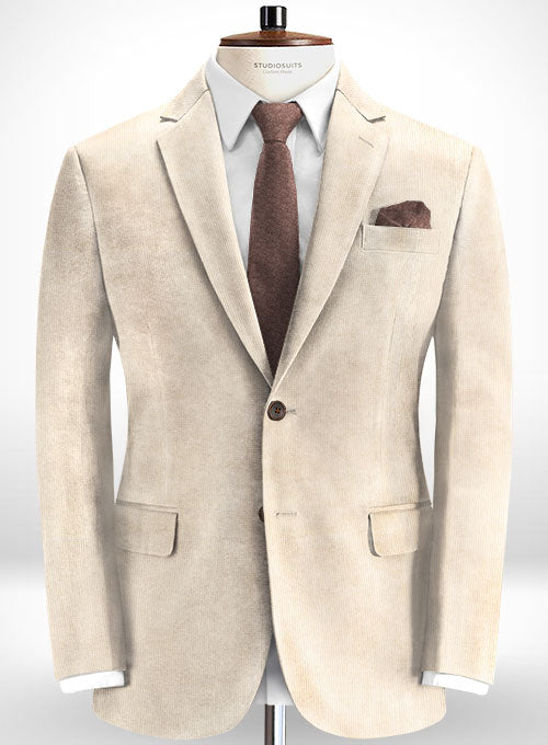 Light Beige Corduroy Suit- Ready Size - StudioSuits