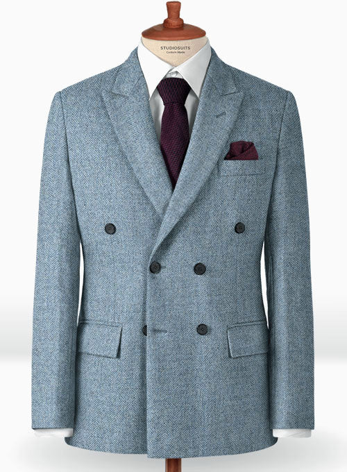 Light Blue Herringbone Tweed Suit - StudioSuits