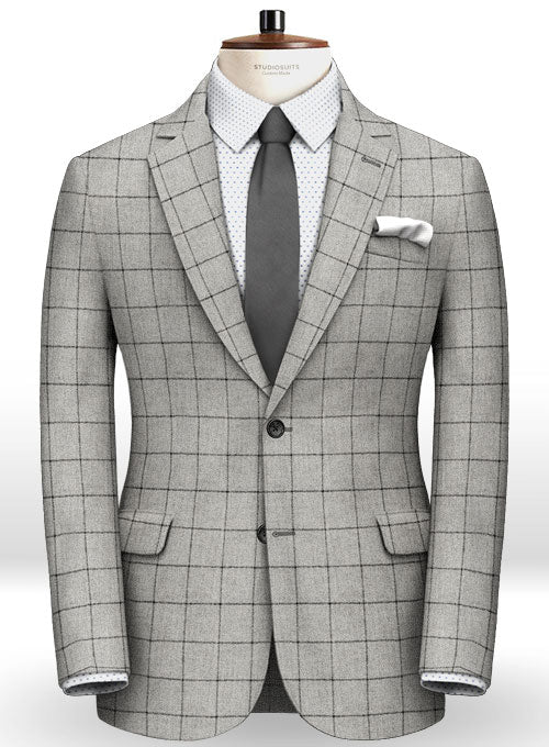 Light Weight Checks Light Gray Tweed Suit- Ready Size - StudioSuits