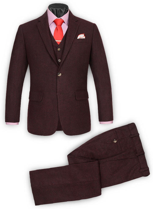 Light Weight Dark Maroon Tweed Suit - Ready Size - StudioSuits