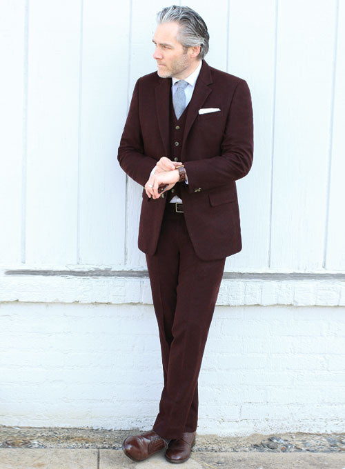 Light Weight Dark Maroon Tweed Suit - Ready Size - StudioSuits