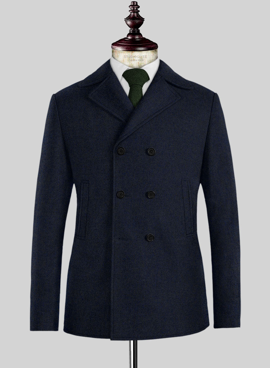 Light Weight Melange Dark Blue Tweed Pea Coat - StudioSuits