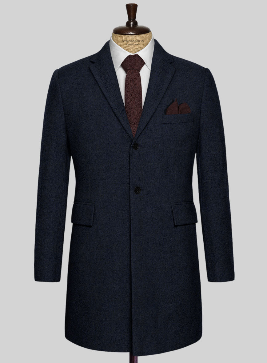 Light Weight Melange Dark Blue Tweed Overcoat - StudioSuits