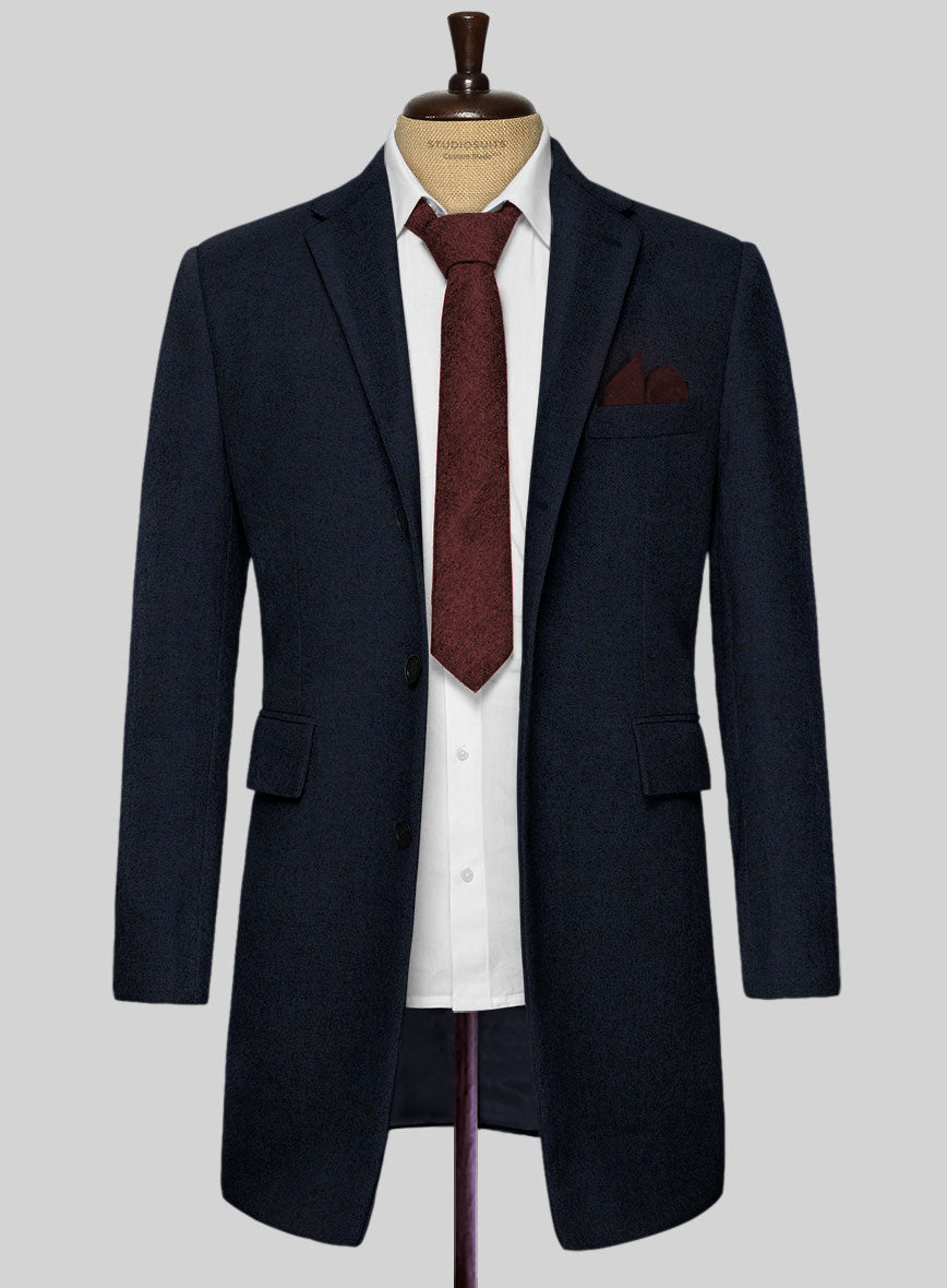 Light Weight Melange Dark Blue Tweed Overcoat - StudioSuits