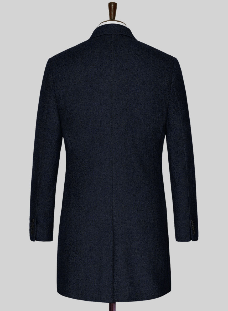 Light Weight Melange Dark Blue Tweed Overcoat - StudioSuits