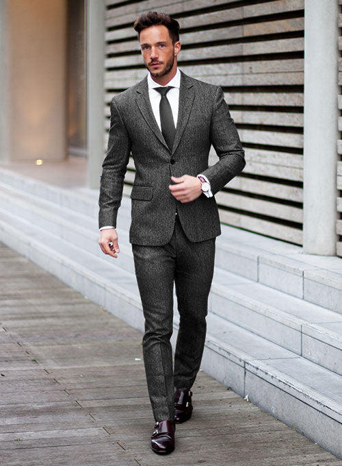 Light Weight Slubby Black Tweed Suit - StudioSuits