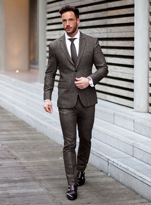 Light Weight Slubby Brown Black Tweed Suit - StudioSuits