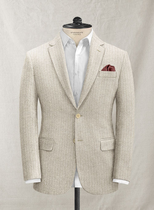 Light Weight Stripe Beige Tweed Jacket - StudioSuits