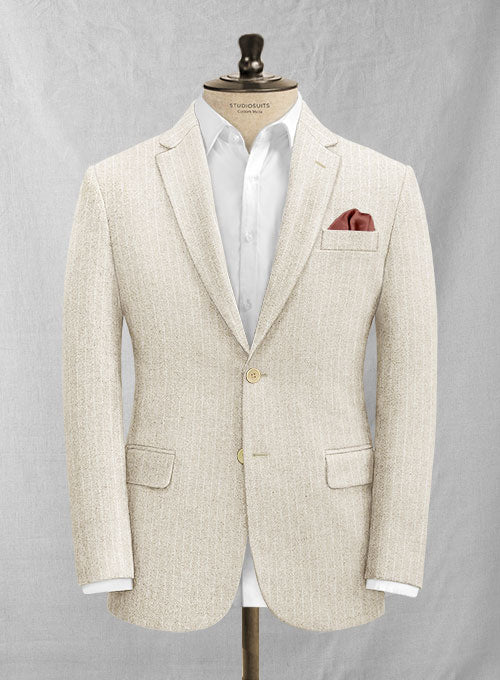 Light Weight Stripe Light Beige Tweed Jacket - StudioSuits
