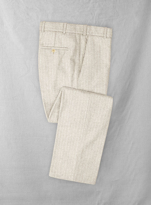 Light Weight Stripe Light Beige Tweed Pants - StudioSuits