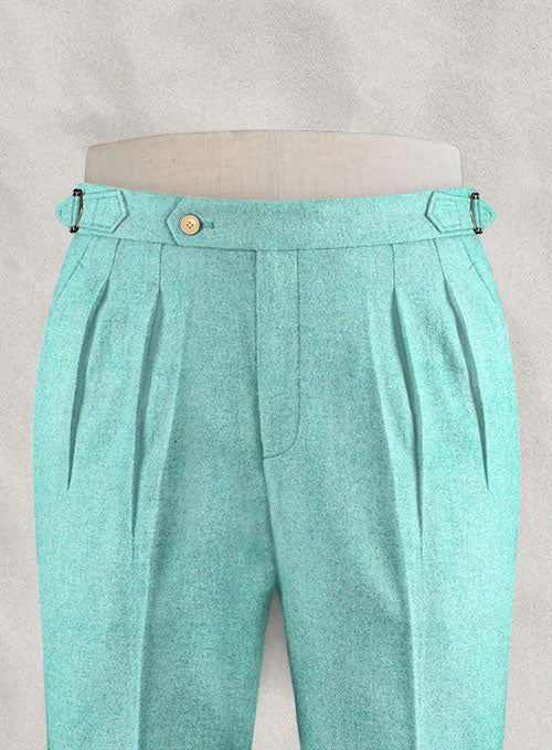Melange Aqua Blue Highland Tweed Trousers - StudioSuits