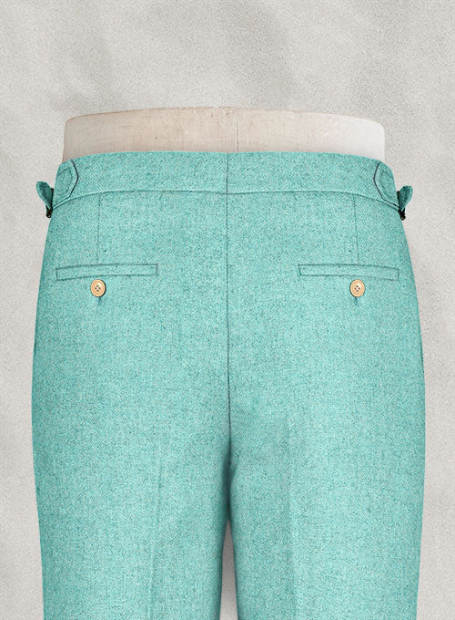 Melange Aqua Blue Highland Tweed Trousers - StudioSuits