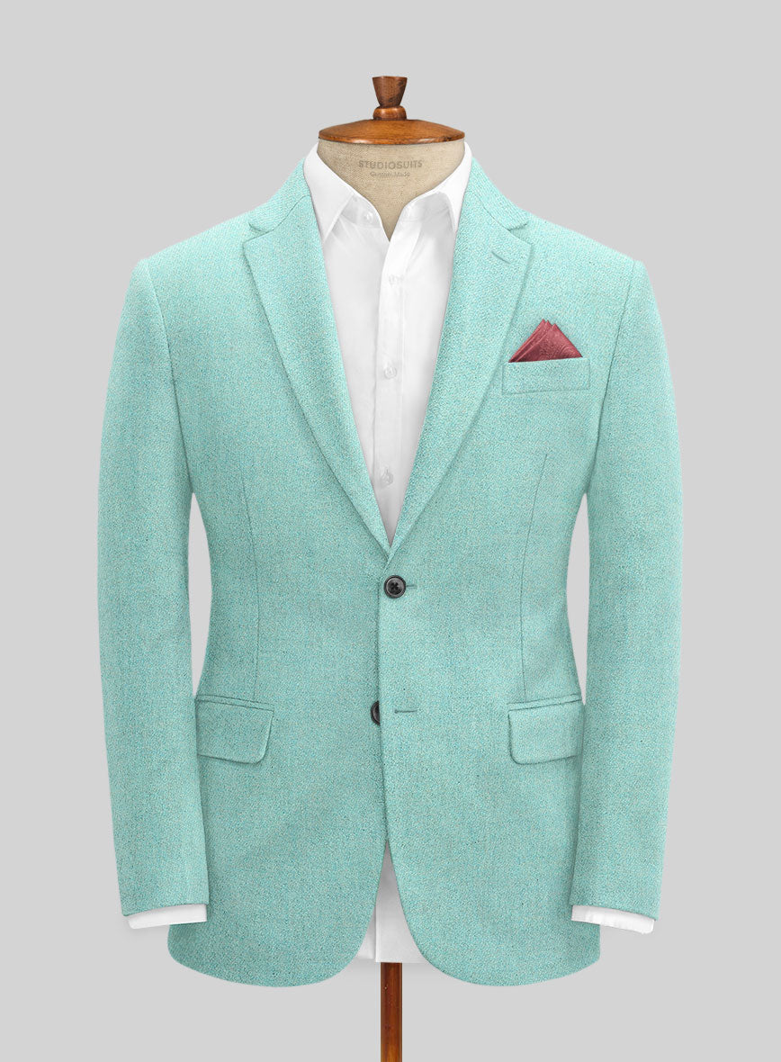 Melange Aqua Blue Tweed Jacket - StudioSuits