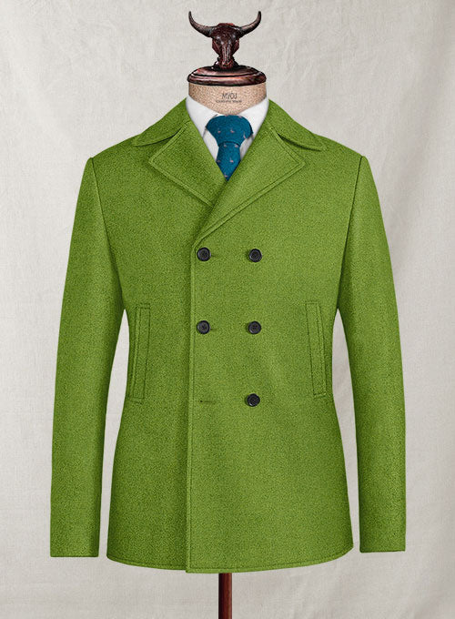 Melange Parrot Green Tweed Pea Coat - StudioSuits