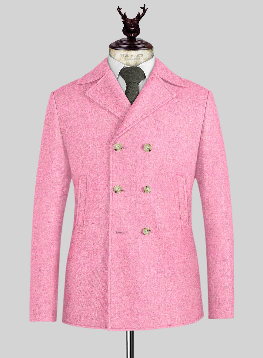 Melange Spring Pink Tweed Pea Coat - StudioSuits